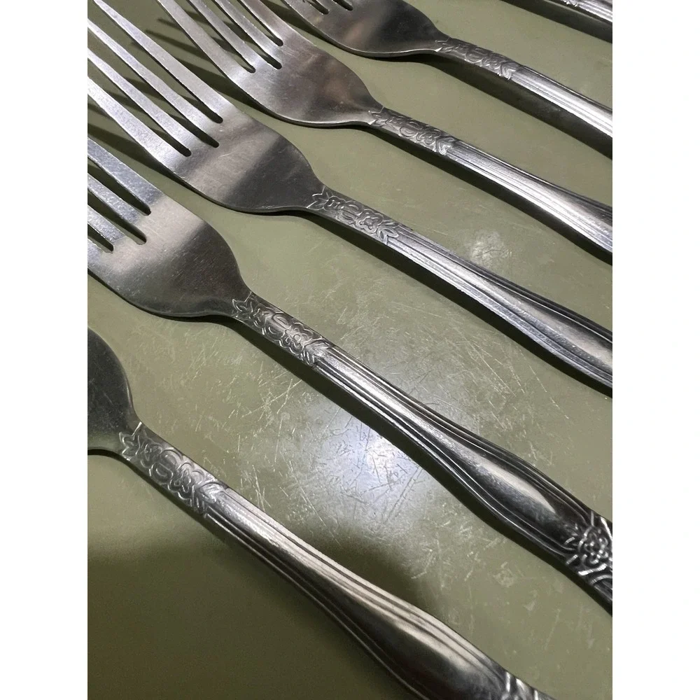 Set of 6 Stainless China dinner Forks Floral Leaves Scroll